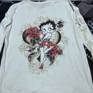 Betty Boop Cream Long Sleeve Tee with Red and Black Design